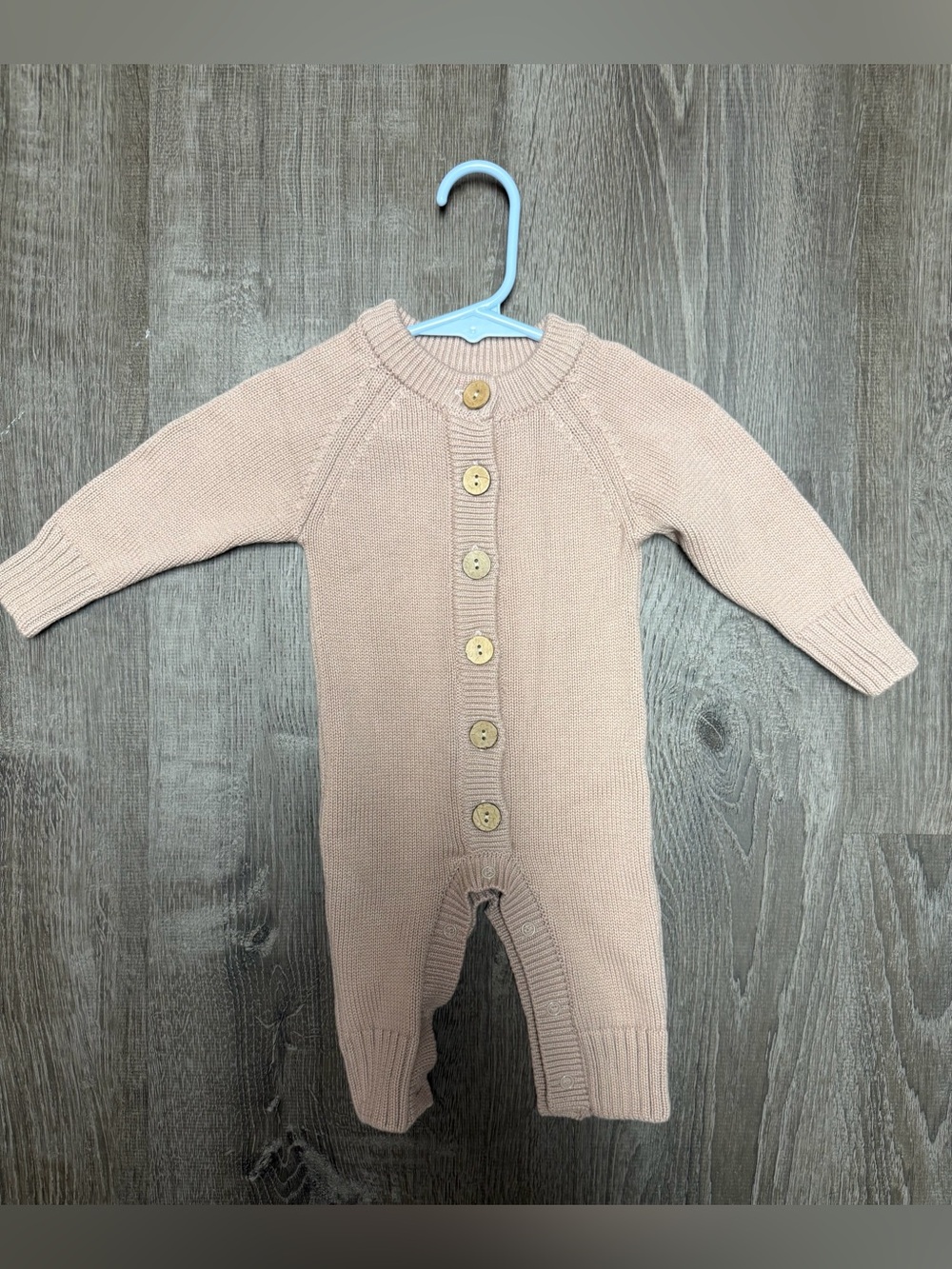 Caden Lane Knit Button-Front Footie in Blush Pink